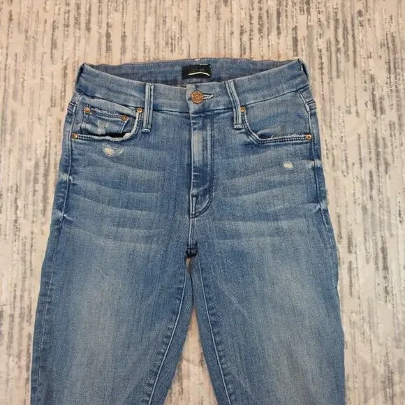 MOTHER Looker Ankle Step Fray Jeans Womens Light Blue Sz 23